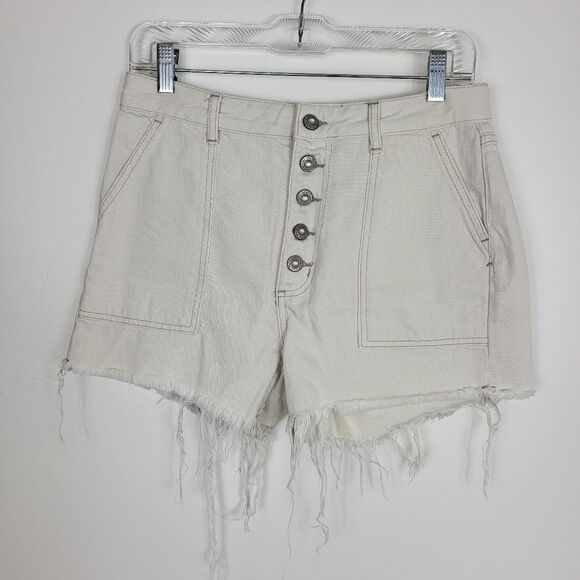 Free People White Jesse Carpenter Raw Hem Button Fly Denim Shorts 30 - Picture 2 of 7